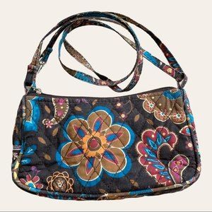 Small Brown Floral Fabric Adjustable Crossbody Shoulder Bag